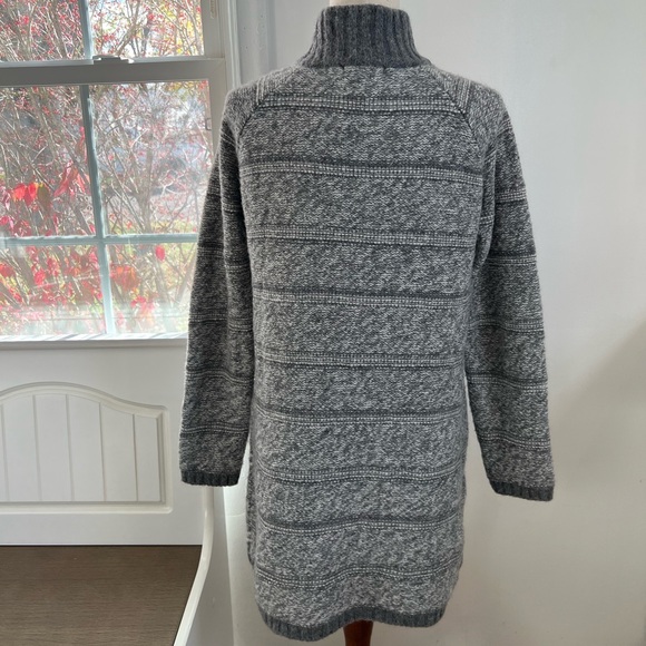Maryline Italy Wool Blend Buttoned Front Aztec Patterned Cowl Neck Tunic Sweater - Picture 3 of 12